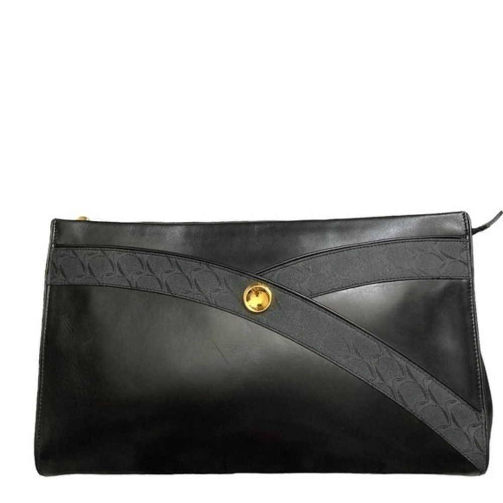 Modova made in Italy black leather large vintage clutch bag RARE